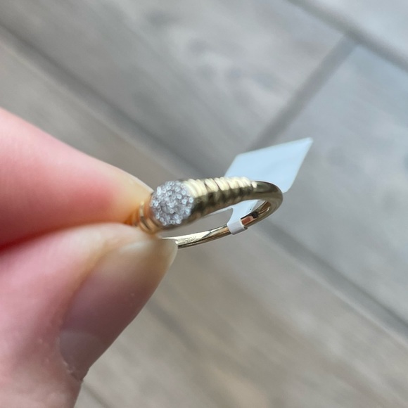 Stone and Strand 10K Solid yellow gold Pave Coin Pinky Signet Size 3 - Picture 14 of 15